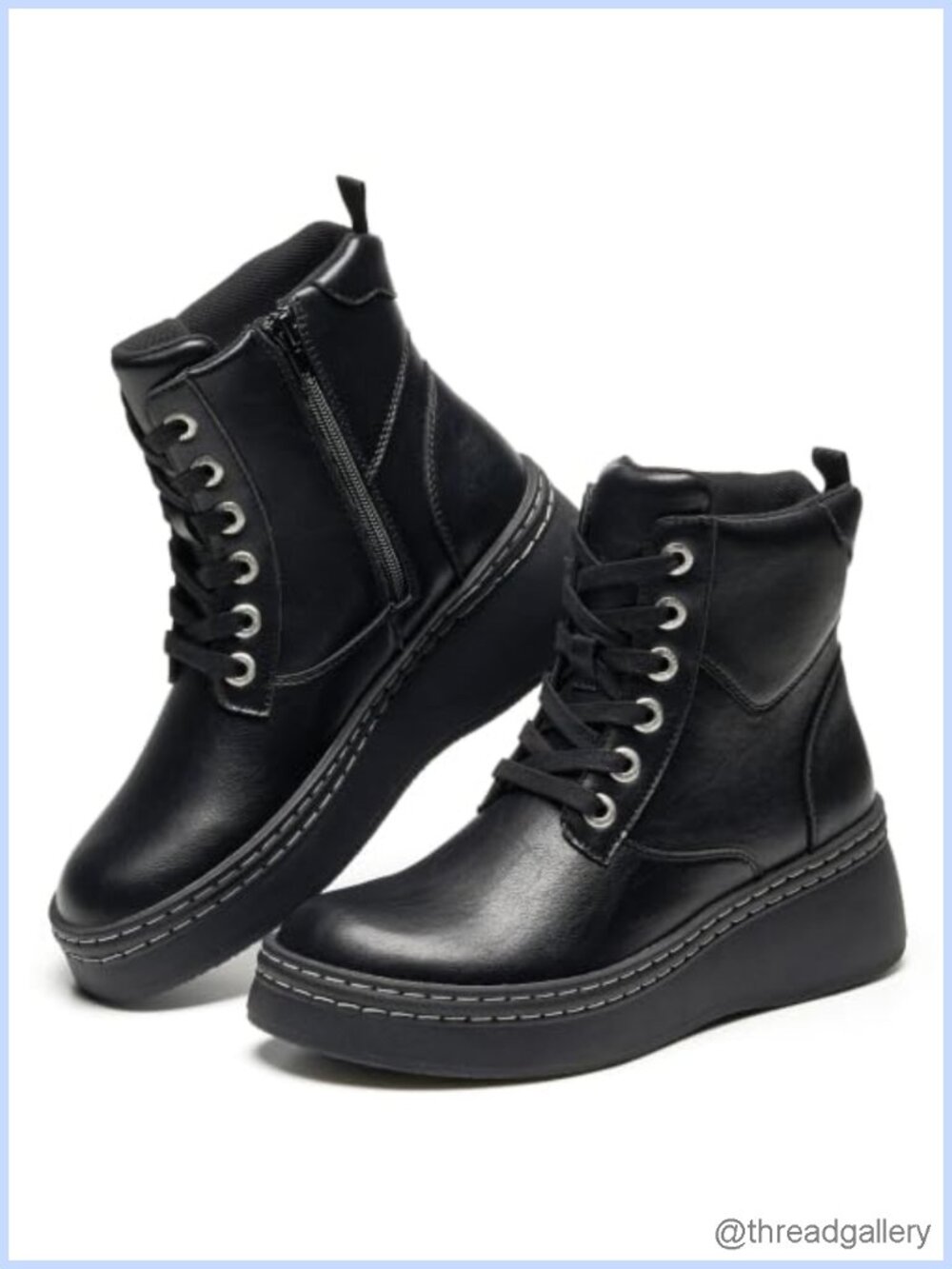 Genuine Leather Platform Ankle Boots Combat Boots SmartFoam Inside Zip